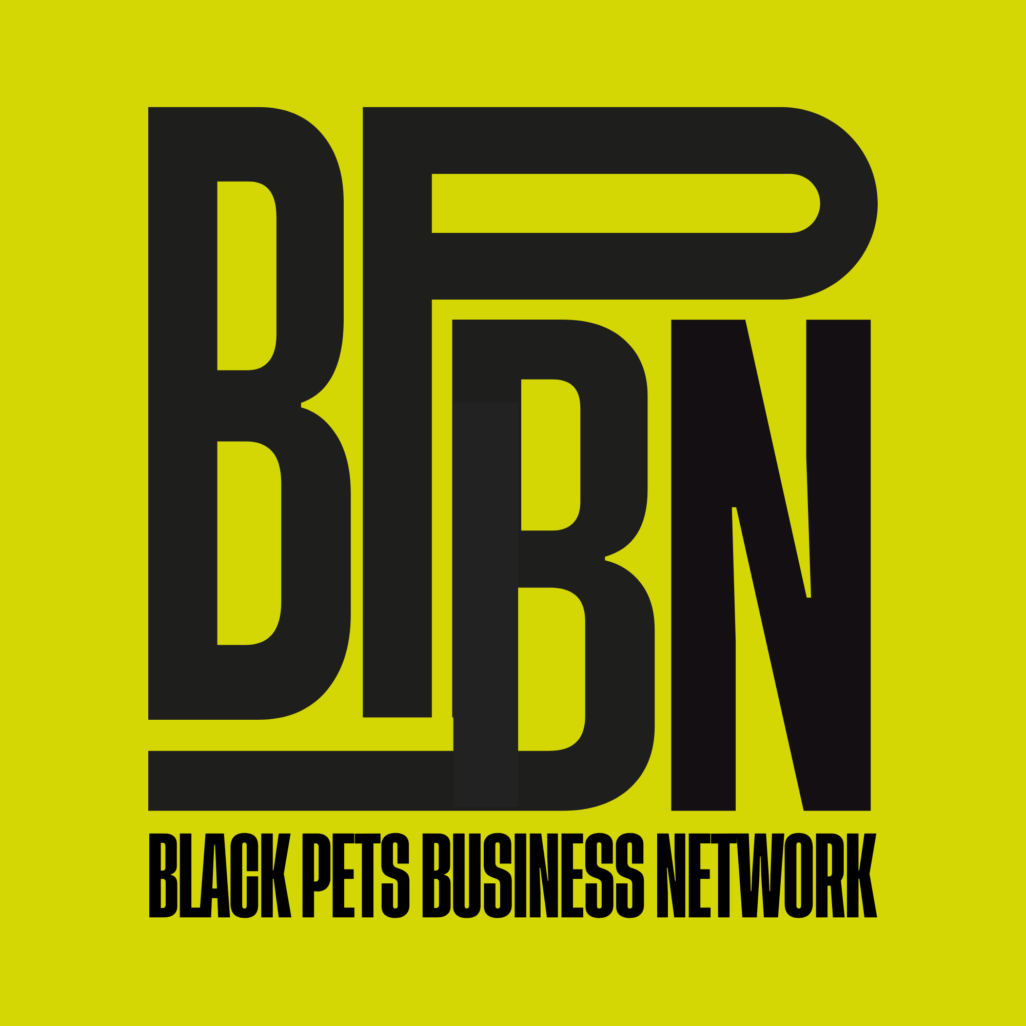 Black Pets Business Network logo with black text on a green background, including the network's name and abbreviation.