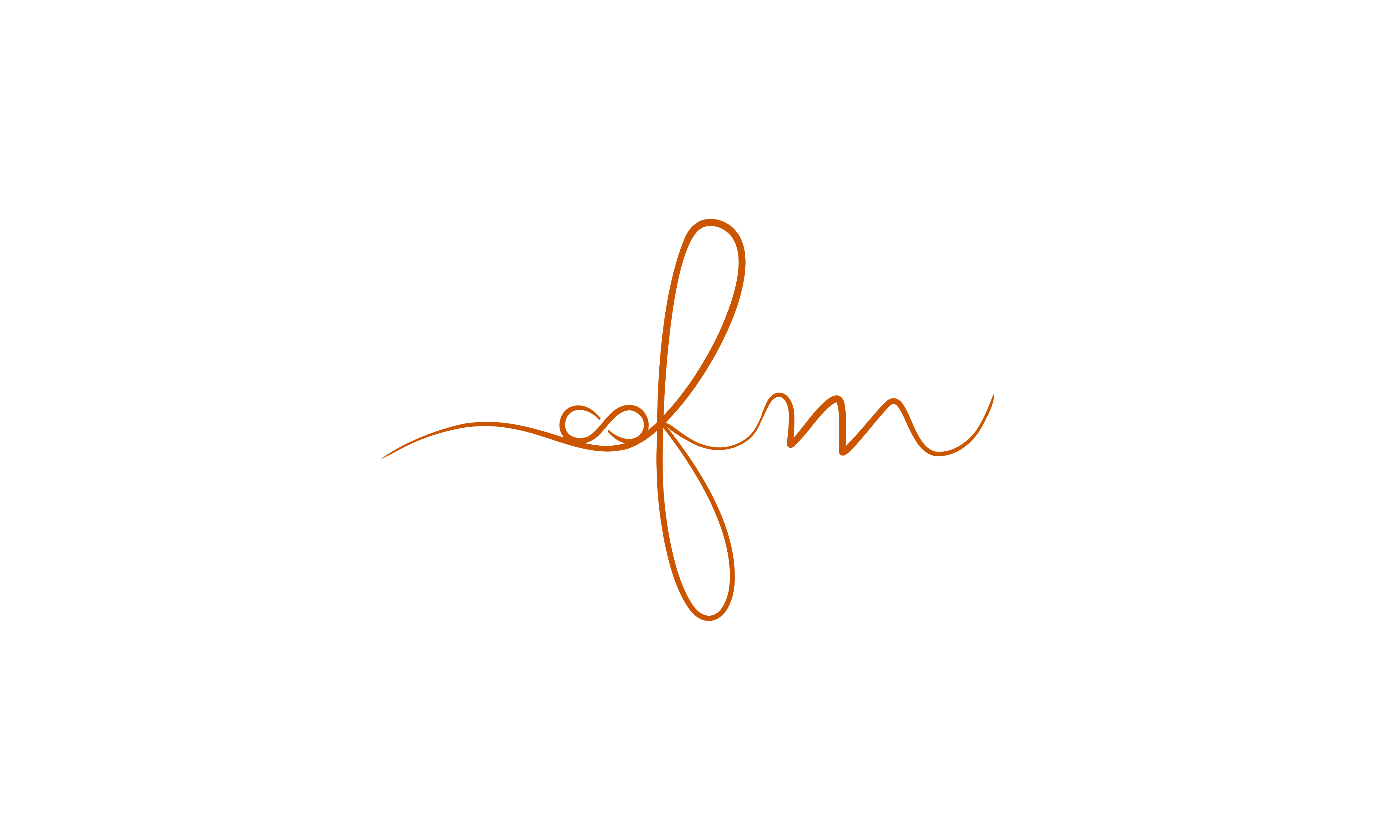 Orange cursive signature on black background, with a large loop in the middle.