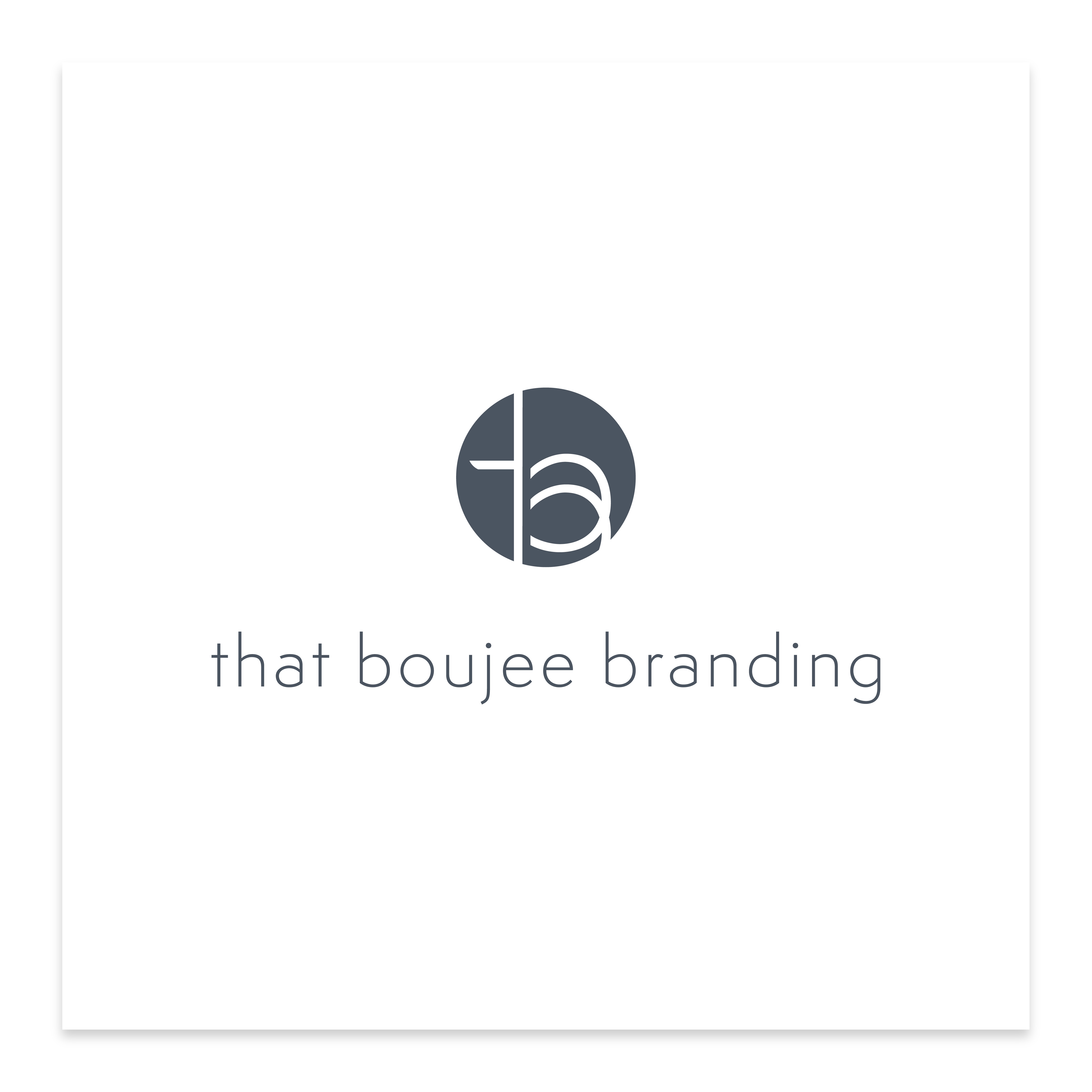 Logo with a circle divided into four parts and a stylized letter 'b', with text 'that boujee branding' below.
